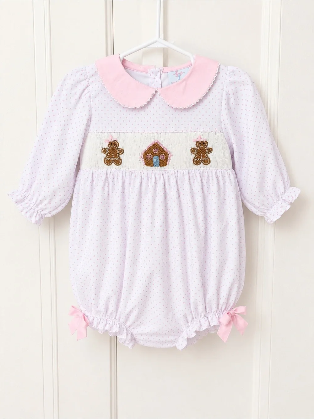 Pink Smocked Gingerbread Bubble One-Piece for Kids